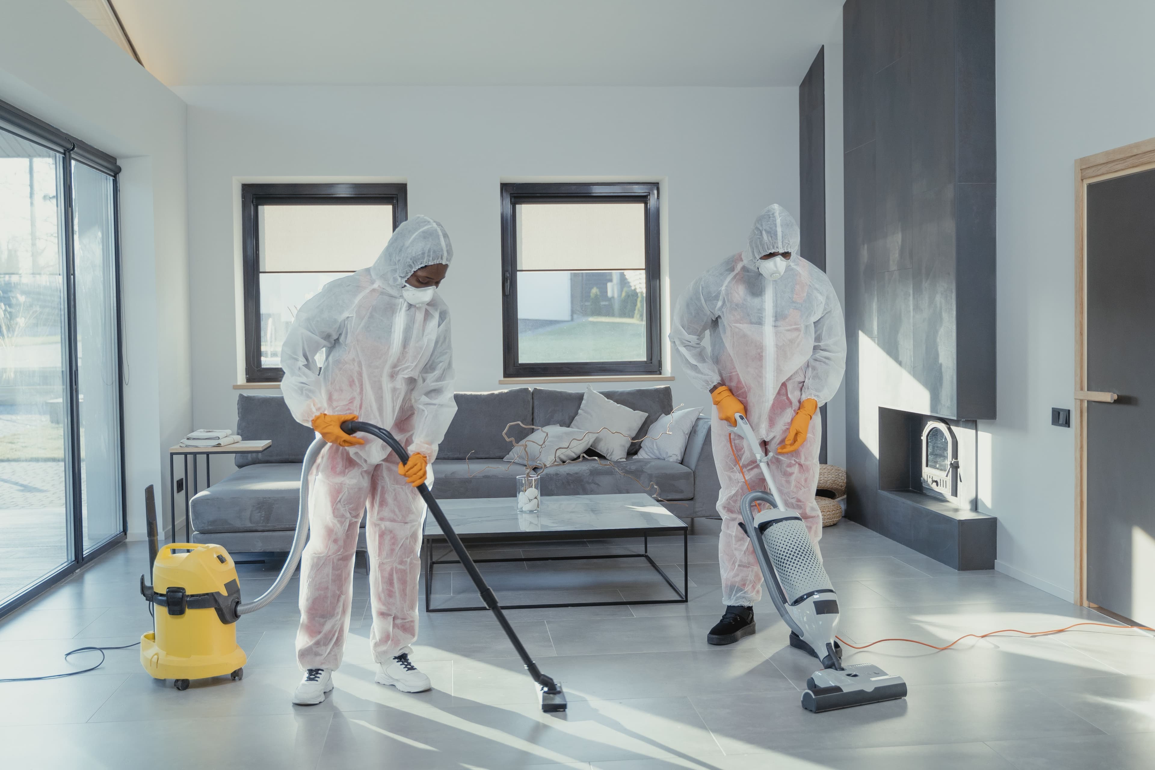 Cleaning team working carefully in a residential accommodation setting